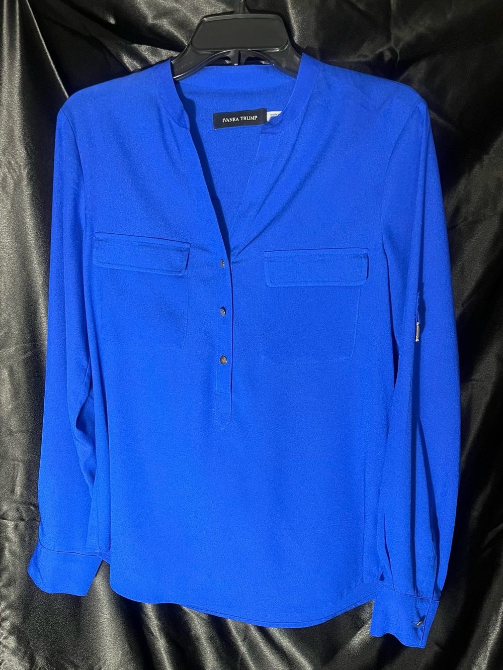 Ivanka Trump Cobalt Blue V-Neck Long Sleeve Blouse